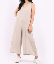 Load image into Gallery viewer, Italian Solid Linen Lagenlook Wide Leg Jumpsuit