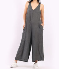 Load image into Gallery viewer, Italian Solid Linen Lagenlook Wide Leg Jumpsuit
