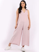 Load image into Gallery viewer, Italian Solid Linen Lagenlook Wide Leg Jumpsuit