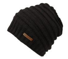 Load image into Gallery viewer, Rolled Stripe Design Knit Slouchy Beanie w/ Sherpa Lining
