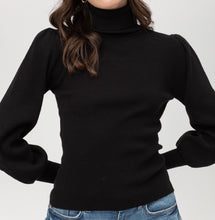 Load image into Gallery viewer, Rib Puff Sleeve Sweater (Black) - CeCe Fashion Boutique
