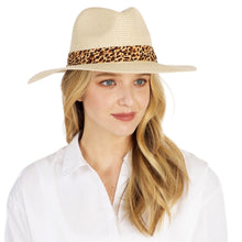 Load image into Gallery viewer, Leopard Trim Straw Panama Hat (3 Colors) - CeCe Fashion Boutique
