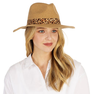 Leopard Trim Straw Panama Hat (3 Colors) - CeCe Fashion Boutique