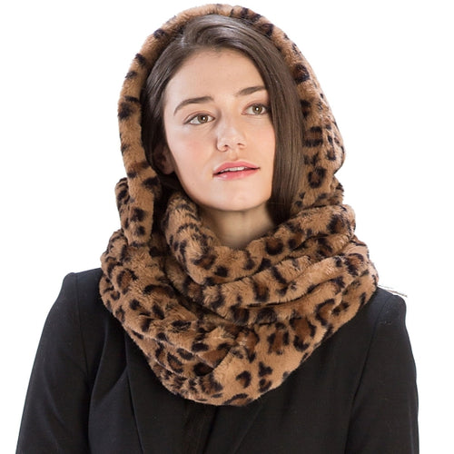 Faux Fur Hooded Infinity Scarf - Animal Print - CeCe Fashion Boutique