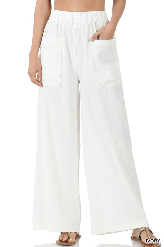 Woven Cotton Front Pocket Wide Leg Pants (4 Colors) – CeCe Fashion