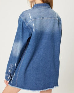 Washed Distressed Denim Long Shirt - CeCe Fashion Boutique