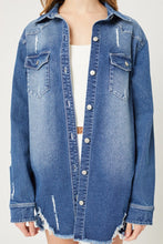 Load image into Gallery viewer, Washed Distressed Denim Long Shirt - CeCe Fashion Boutique
