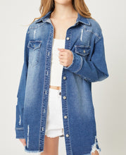 Load image into Gallery viewer, Washed Distressed Denim Long Shirt - CeCe Fashion Boutique
