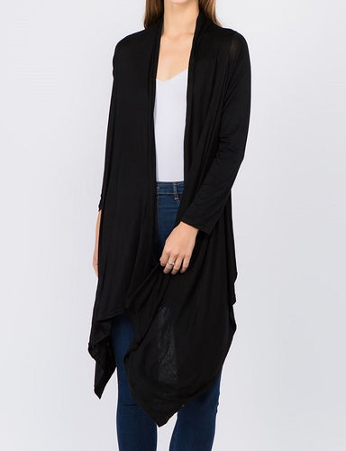 Solid Open Front Drape Cardigan - Black - CeCe Fashion Boutique