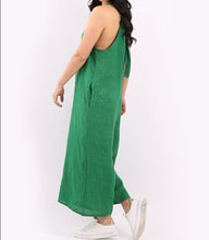 Load image into Gallery viewer, Italian Solid Linen Lagenlook Wide Leg Jumpsuit