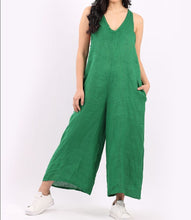 Load image into Gallery viewer, Italian Solid Linen Lagenlook Wide Leg Jumpsuit