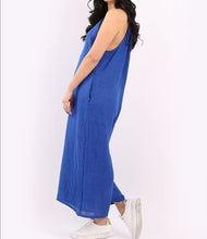 Load image into Gallery viewer, Italian Solid Linen Lagenlook Wide Leg Jumpsuit