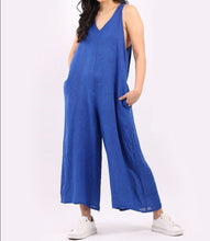 Load image into Gallery viewer, Italian Solid Linen Lagenlook Wide Leg Jumpsuit