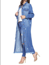 Load image into Gallery viewer, Full Long Denim Distressed Jacket

