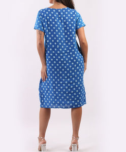 Italian Linen Polka Dot Lagenlook Straight Cut Midi Dress (2 Colors)