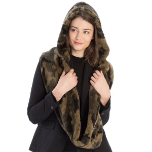 Faux Fur Hooded Infinity Scarf - Camo Print - CeCe Fashion Boutique