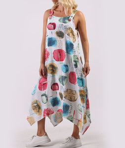 Italian Linen Abstract Print Strappy Lagenlook Dress (5 Colors)