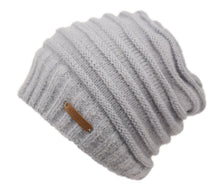 Load image into Gallery viewer, Rolled Stripe Design Knit Slouchy Beanie w/ Sherpa Lining
