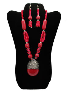 Burgundy Beaded Necklace and Earrings Set - CeCe Fashion Boutique