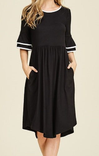 Bell Sleeve Midi Dress (Black) - CeCe Fashion Boutique