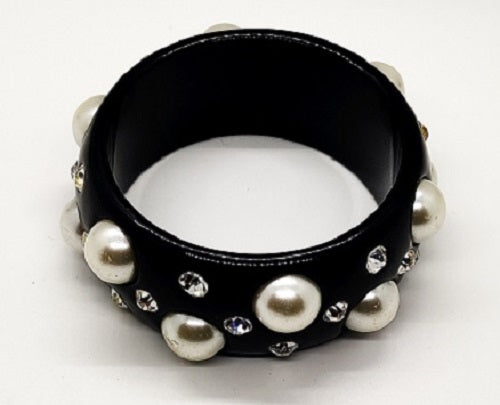 Black Bangle Bracelet with Pearls - CeCe Fashion Boutique