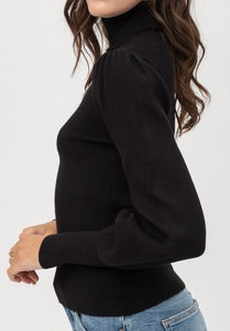 Rib Puff Sleeve Sweater (Black) - CeCe Fashion Boutique