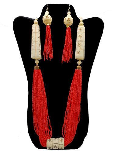 Multi-Strand Bright Red Necklace and Earrings Set - CeCe Fashion Boutique