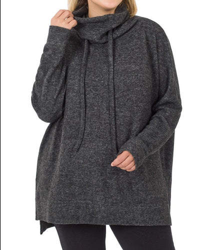 Brushed Melange Sweater - PLUS SIZE (Black) - CeCe Fashion Boutique