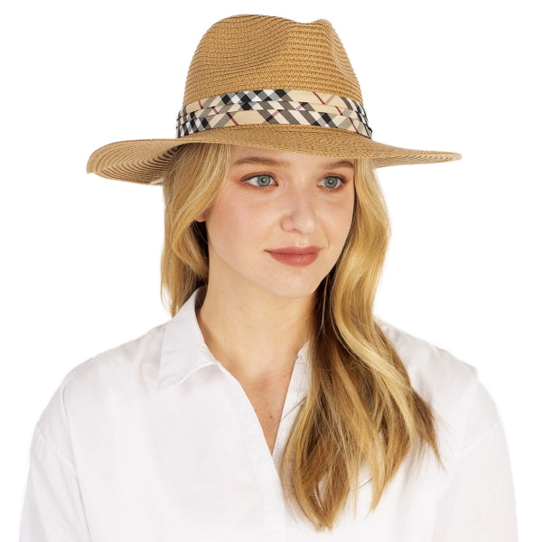 Basic Plaid Trim Boho Straw Hat (2 Colors) - CeCe Fashion Boutique