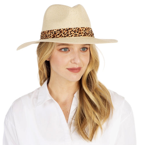Leopard Trim Straw Panama Hat (3 Colors) - CeCe Fashion Boutique