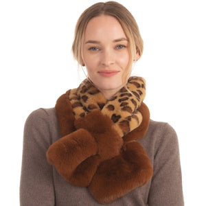 Leopard Pattern Faux Fur Slit Scarf - CeCe Fashion Boutique