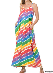 Rainbow Print Cami Maxi Dress with Pockets