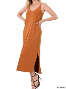 Solid Cami Midi Dress with Side Slits (2 Colors)