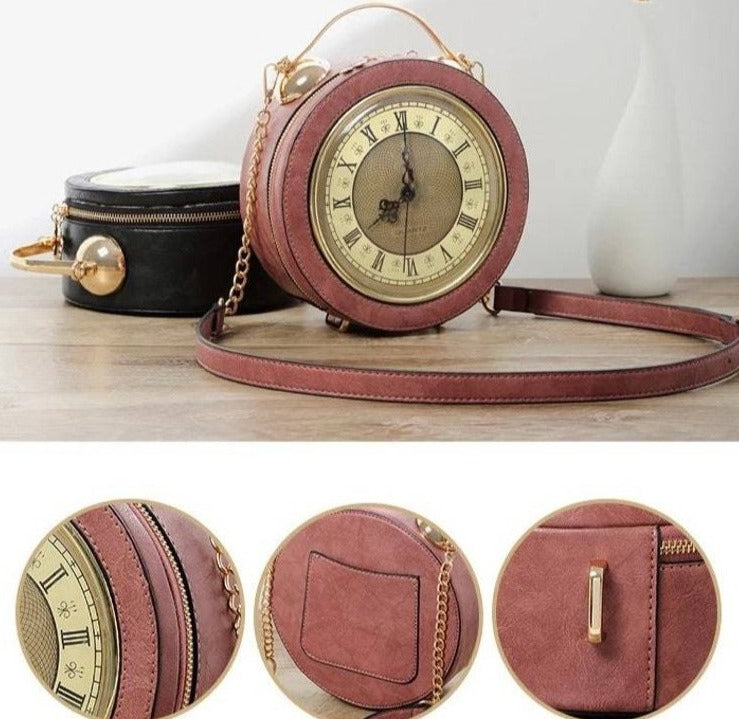 Small Women Real clock purse handbag shoulder bag handmade faux leather bag  new | eBay
