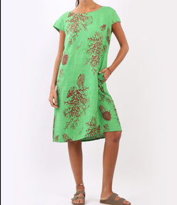 Italian Linen Coral Reef Print Lagenlook Midi Shift Dress (3 Colors)