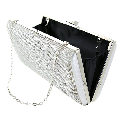 Crystal Embellished Silver Clutch (Wave) - CeCe Fashion Boutique