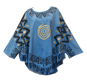 Mud Cloth Organic Cotton Top with Fringes (Blue) - CeCe Fashion Boutique