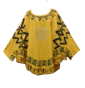 Mud Cloth Organic Cotton Top with Fringes (Mustard) - CeCe Fashion Boutique