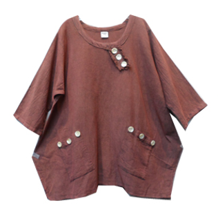 Gauze Cotton Top with Two Pockets (Brick) - CeCe Fashion Boutique