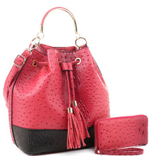 Load image into Gallery viewer, Ostrich Print 2-Way Drawstring Satchel Wallet Set (4 Colors) - CeCe Fashion Boutique
