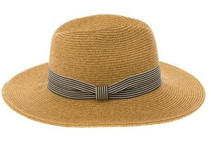 Panama Hat With Striped Grosgrain Band - CeCe Fashion Boutique