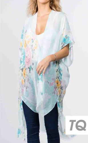 Water Colored Floral Design Kimono / Overlay - CeCe Fashion Boutique