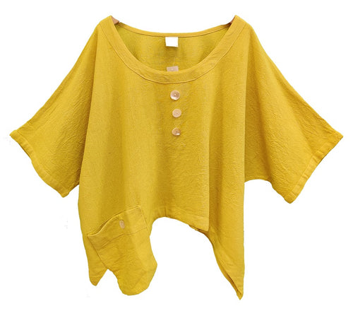 Gauze Cotton Solid Top with Side Pocket (Yellow) - CeCe Fashion Boutique