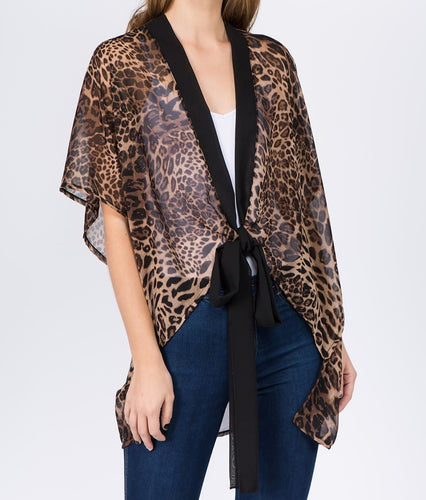 Leopard Kimono Top With Ties - CeCe Fashion Boutique