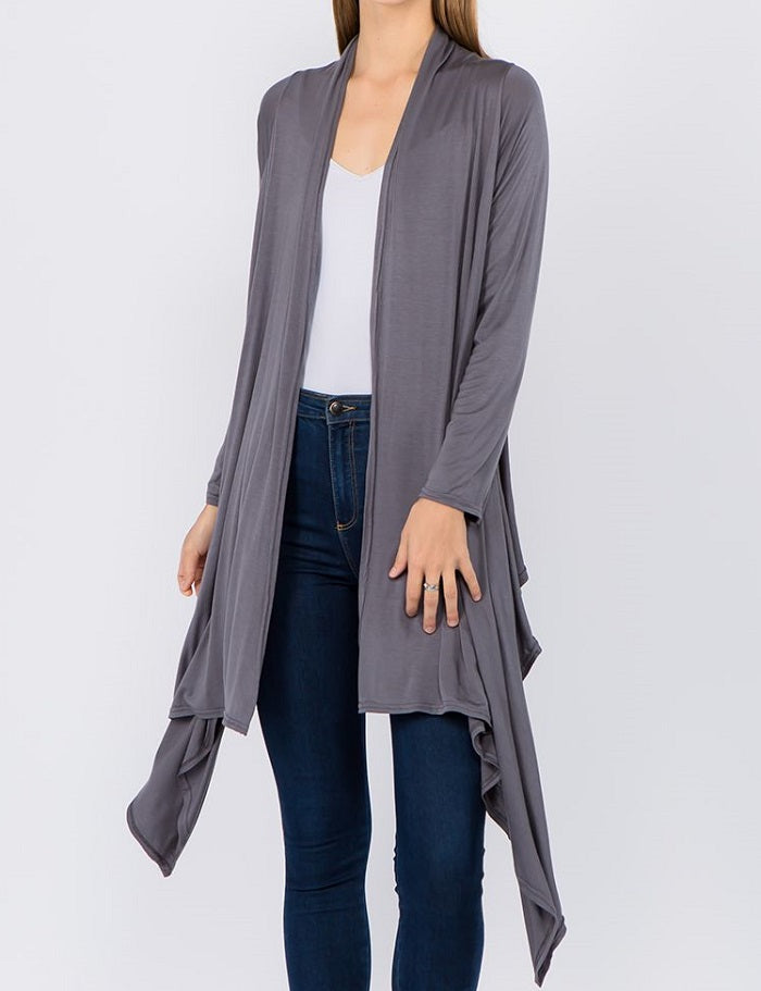 Solid Open Front Drape Cardigan - Grey - CeCe Fashion Boutique
