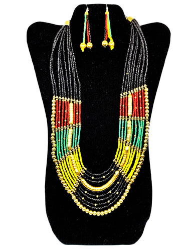 Multi-Strand Tri-Color Necklace and Earrings Set - CeCe Fashion Boutique