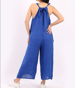 Italian Solid Linen Lagenlook Wide Leg Jumpsuit