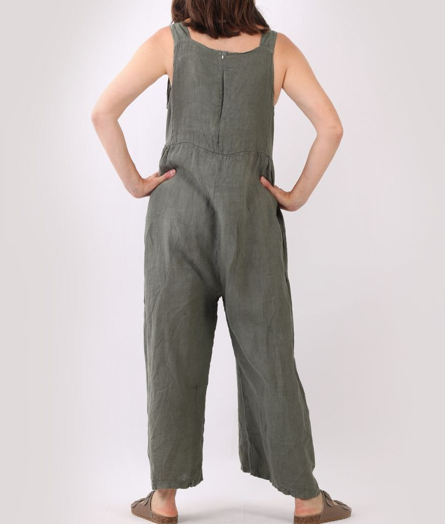 Italian Solid Linen Lagenlook Jumpsuit