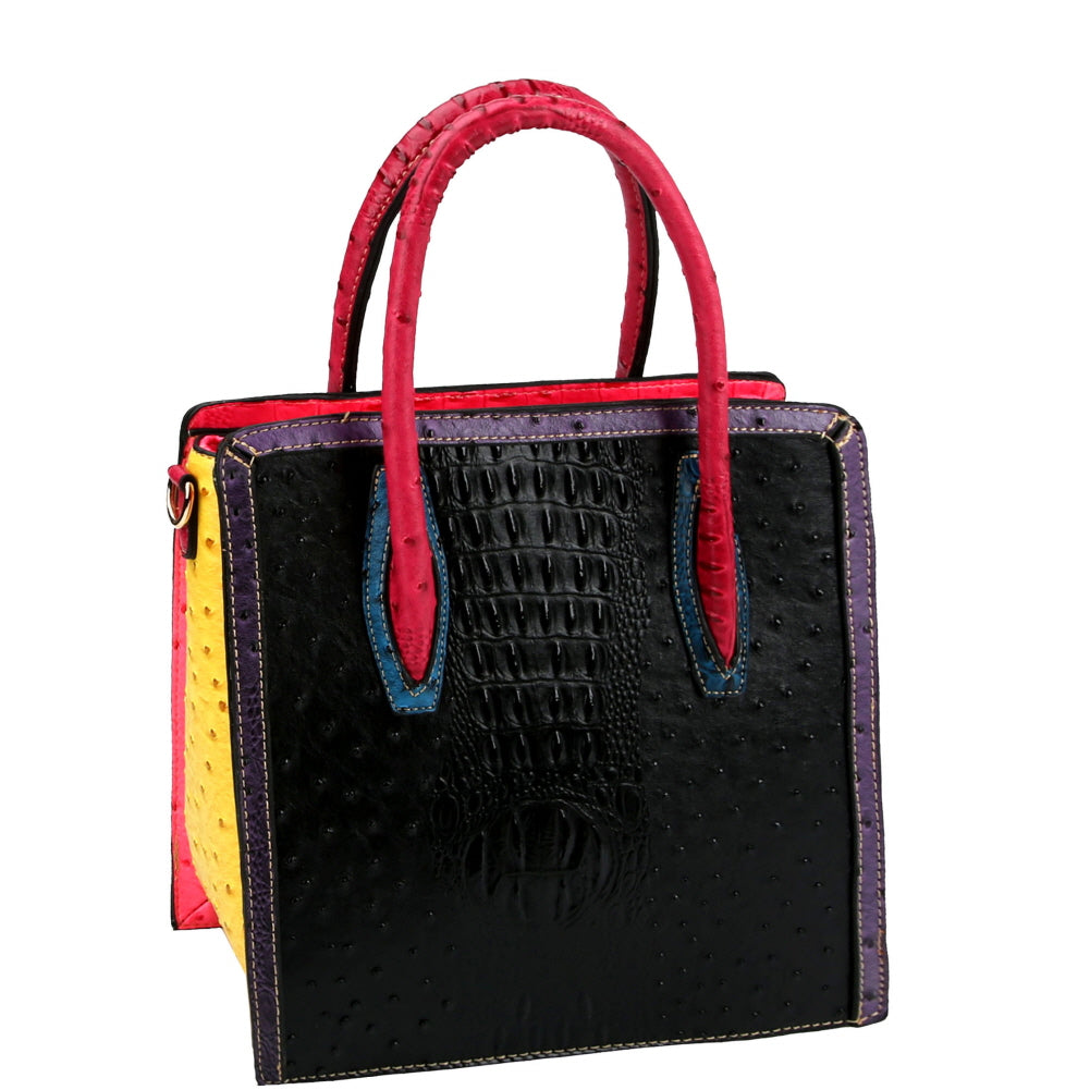 Color Block Crocodile Ostrich Dome Satchel MH-ES3087 > Boutique