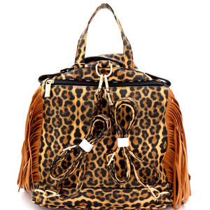 Moto Jacket Design Fringed Fashion Backpack Leopard - CeCe Fashion Boutique